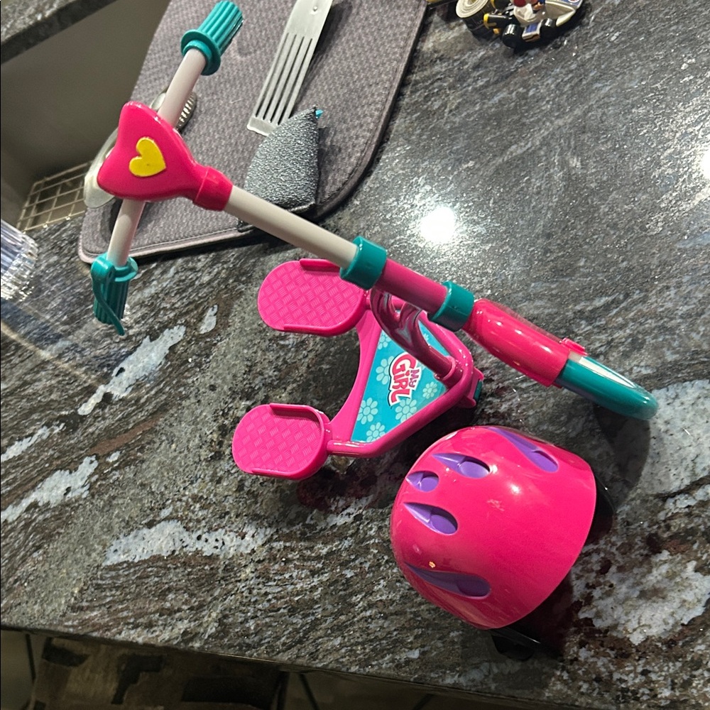 Pink and Teal Dolls Scooter and Helmet Set